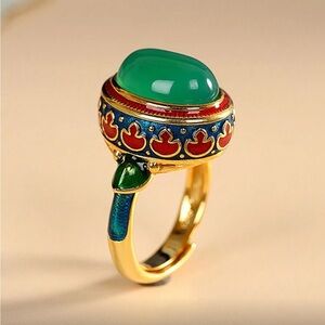 Imperial Green Enamel Cabochon Ring